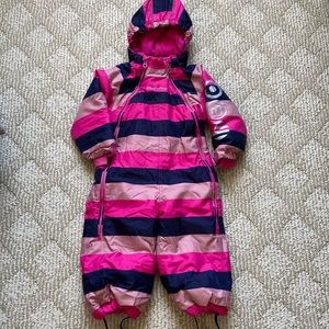 Minymo baby girl pink striped snowsuit 18M 86 hood